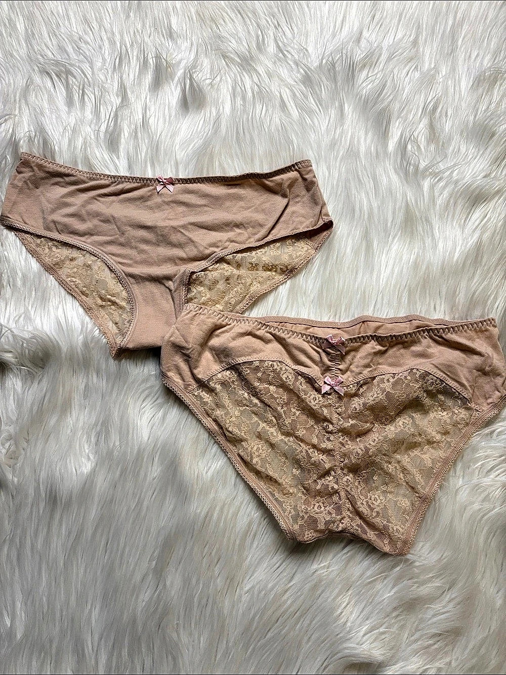 Victoria's Secret Low-Rise Hiphugger Lace Floral Panties Nude Large, 2 Pairs NWT